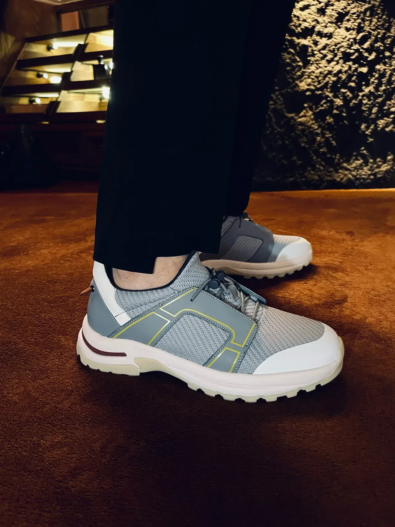 Loro Piana أسود أزرق ألواح تراكب هندسية شبكية وصناعية جزء علوي أحذية رياضية أسلوب حياة 9