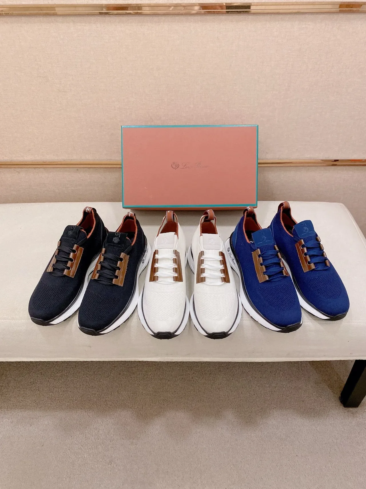 Loro Piana أسود بني علوة من التنسج شريط الطبقة الوسطى الشفاف أحذية رياضية 2