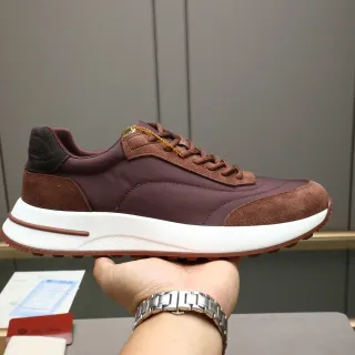 Loro Piana Burgundy and Brown Suede-Nylon Lifestyle Sneaker