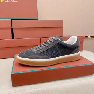 Loro Piana 海军和灰色麂皮网面生活方式运动鞋