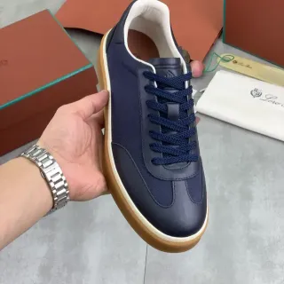 Loro Piana Navy Leather-Textile Low-Top Lifestyle Sneaker