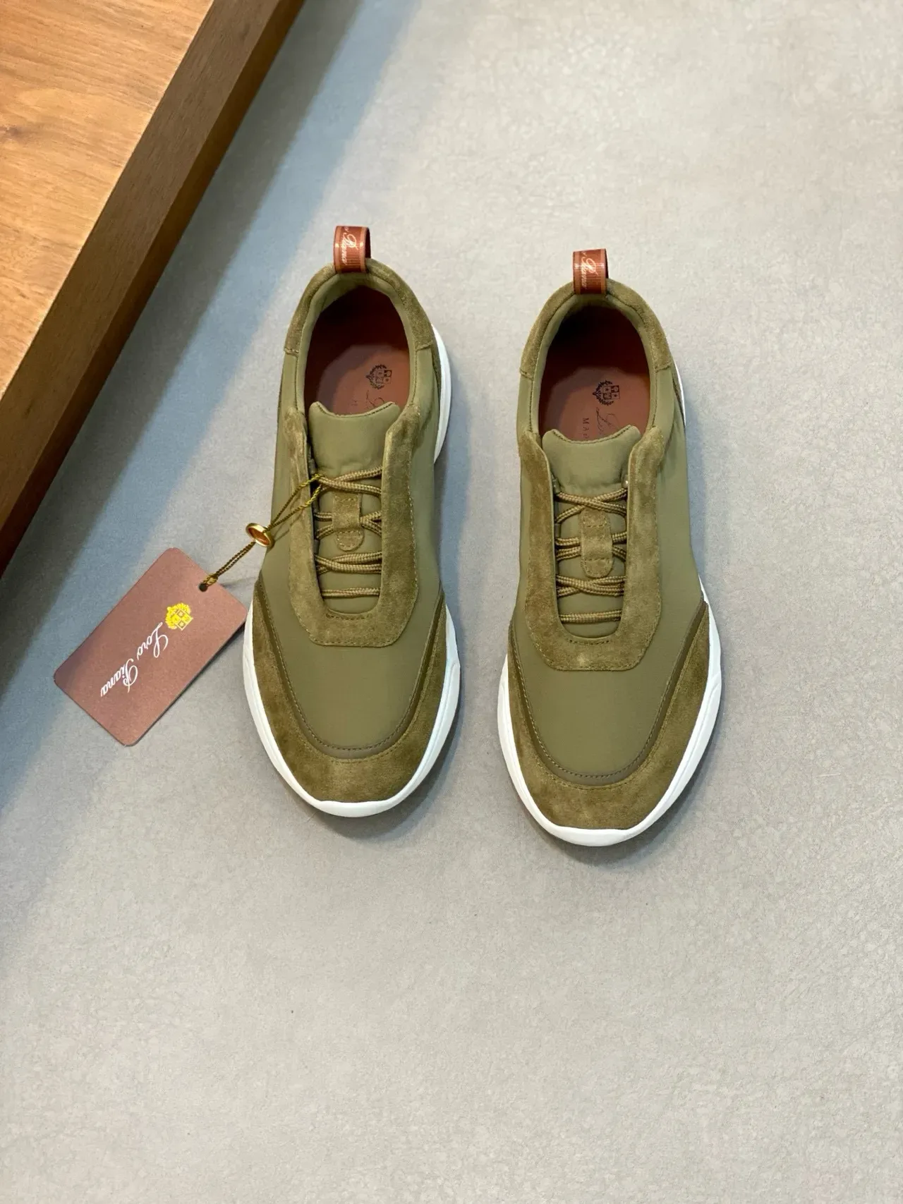 Loro Piana Olive Green Suede and Nylon Laceless Slip-On Sneakers 2