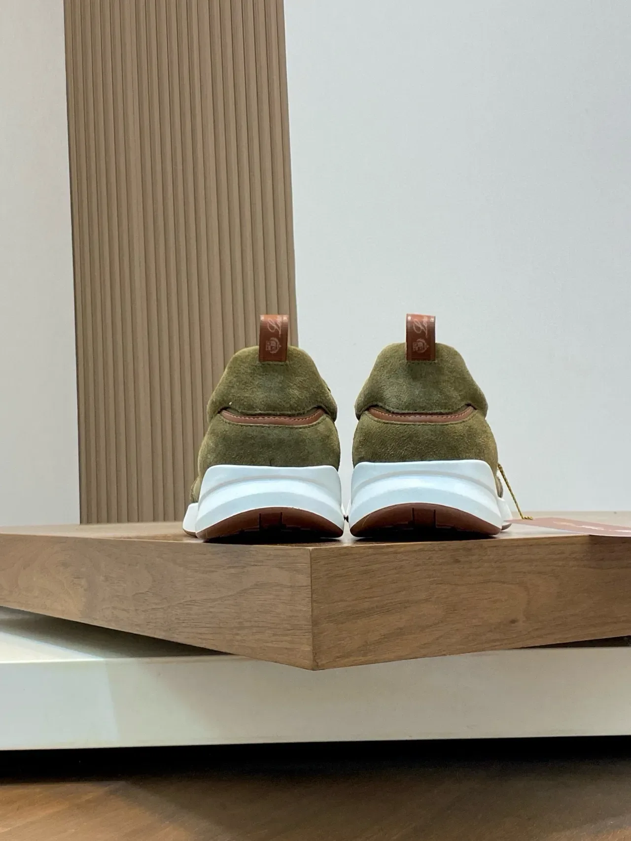 Loro Piana Olive Green Suede and Nylon Laceless Slip-On Sneakers 8