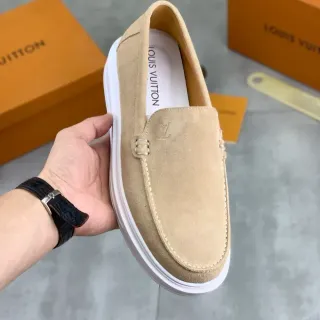 Louis Vuitton Beige White Suede Upper Monogrammed Vamp Loafer