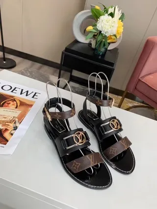 Louis Vuitton Preto Marrom Monograma Lona Sandálias Gladiator 3