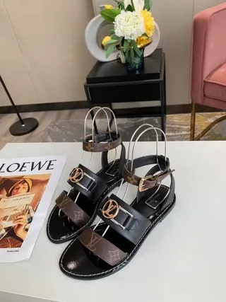 Louis Vuitton Preto Marrom Monograma Lona Sandálias Gladiator 4