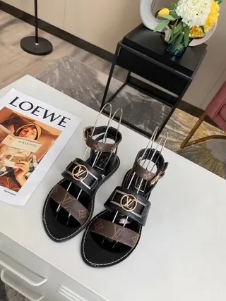 Louis Vuitton Preto Marrom Monograma Lona Sandálias Gladiator 8