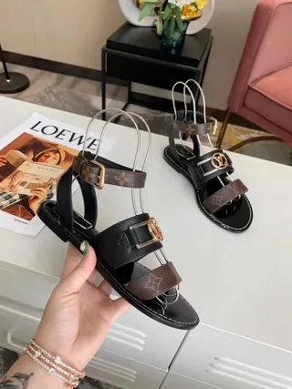 Louis Vuitton Preto Marrom Monograma Lona Sandálias Gladiator 9