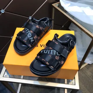 Louis Vuitton কালো বাদামি মাল্টি-স্ট্র্যাপ মোনোগ্রাম ক্যানভাস ক্যাজুয়াল স্যান্ডেল