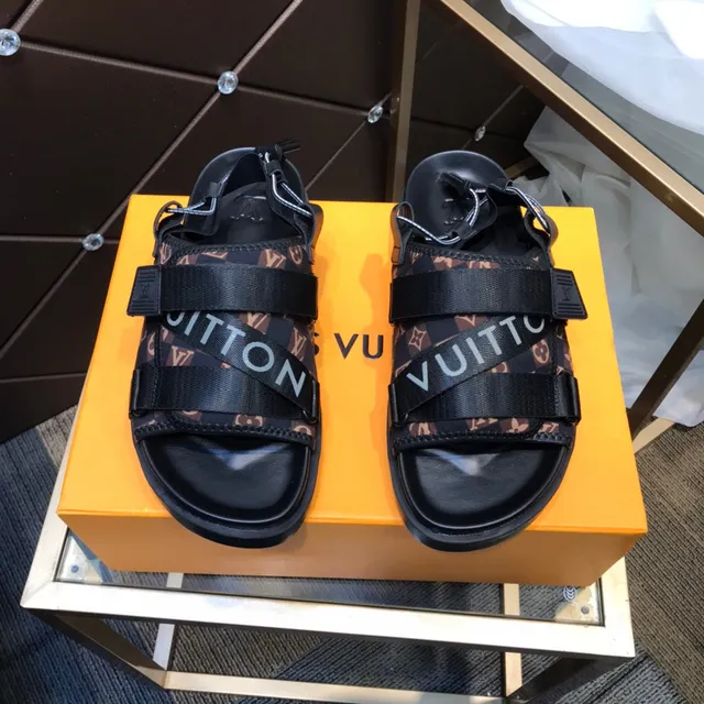 Louis Vuitton Sandales Casuales en Toile Monogramme à Multi-Bandes Noires et Marron 9