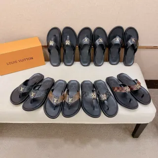 Louis Vuitton أسود بني حزام ثونج مطبوع شعار LV