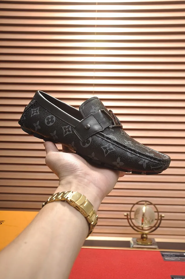Louis Vuitton Black Gray Monogram-Coated Canvas Leather Trim Loafer 7