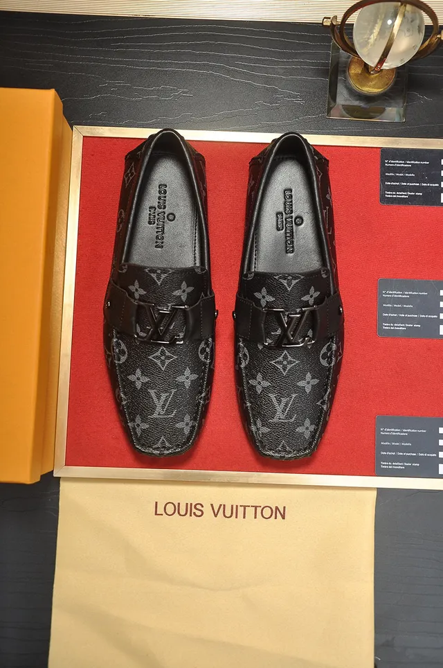 Louis Vuitton Black Gray Monogram-Coated Canvas Leather Trim Loafer 9