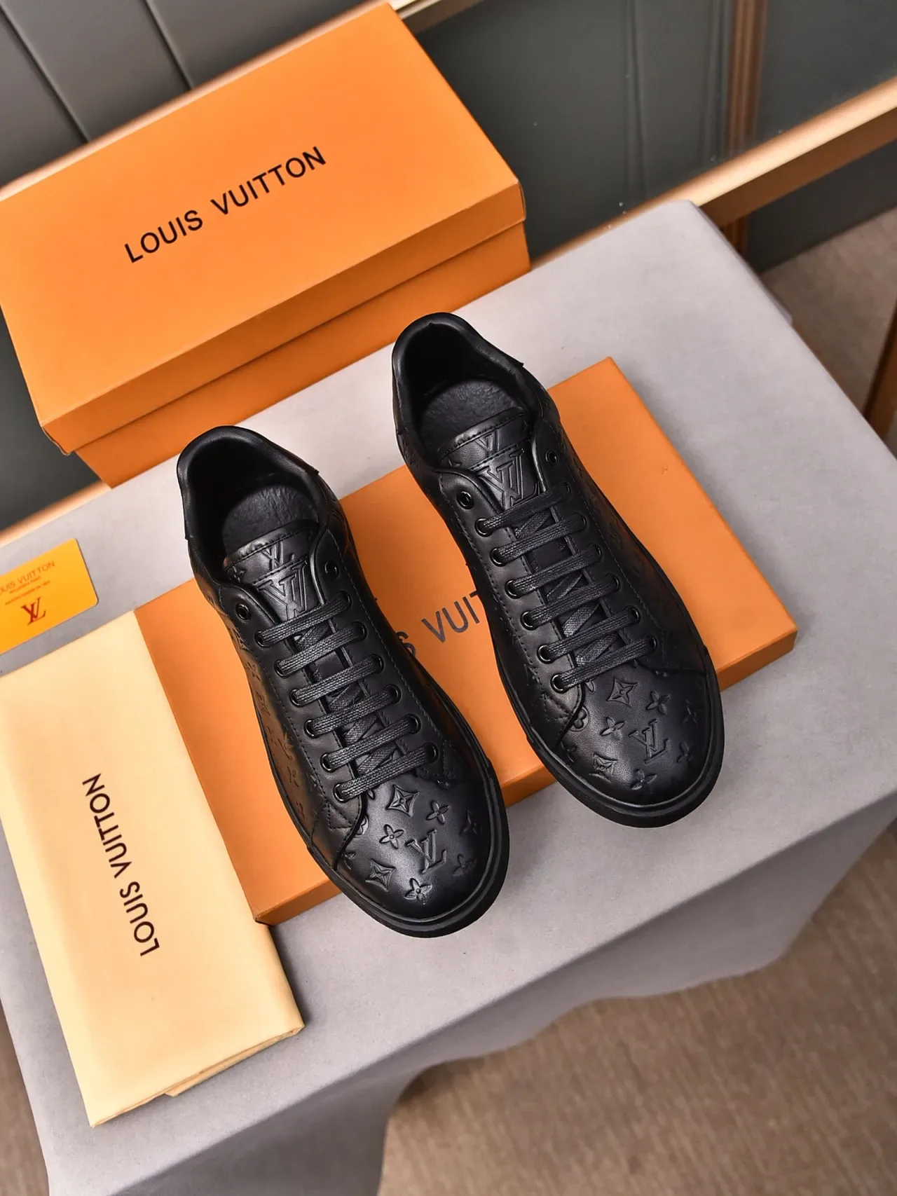 Louis Vuitton Black Monogram-Embossed Leather Low-Top Lifestyle Sneakers 2