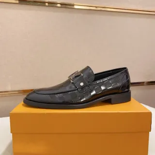 Louis Vuitton Loafer Negro Cuero Patentado Patrón Damier Check