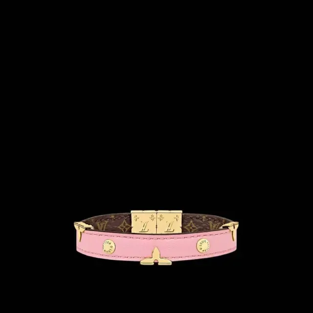 Bracelet Louis Vuitton Noir Rouge Bandes de Cuir Empilées Boucle Florale Dorée 3