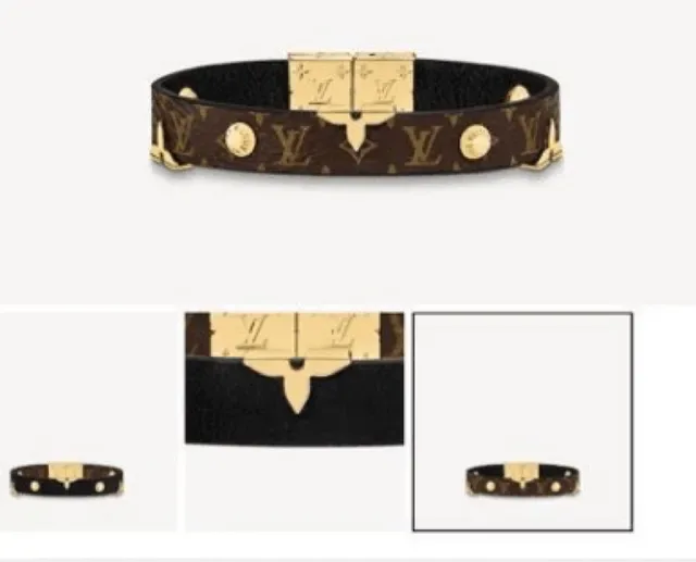 Bracelet Louis Vuitton Noir Rouge Bandes de Cuir Empilées Boucle Florale Dorée 4