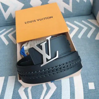 Louis Vuitton Cinturón de cuero negro plateado con correa trenzada oversized LV Monogram Buckle