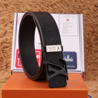 路易威登黑色银色浮雕Monogram雕塑LV扣皮革腰带