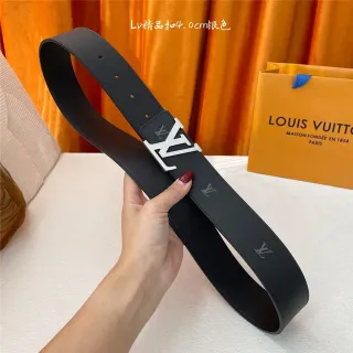 Louis Vuitton Cinto de couro preto prateado monogramado