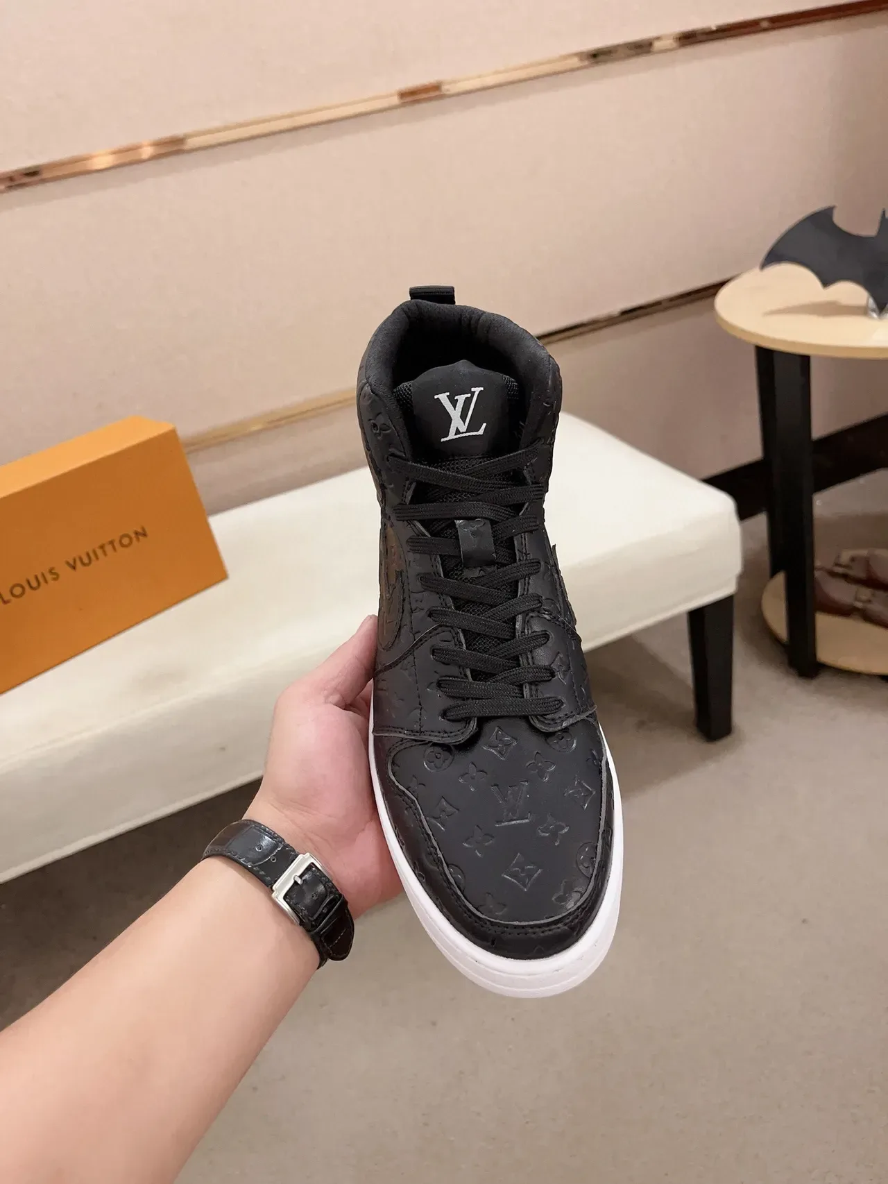 Louis Vuitton Black White Monogrammed Leather High-Top Lifestyle Sneakers 2
