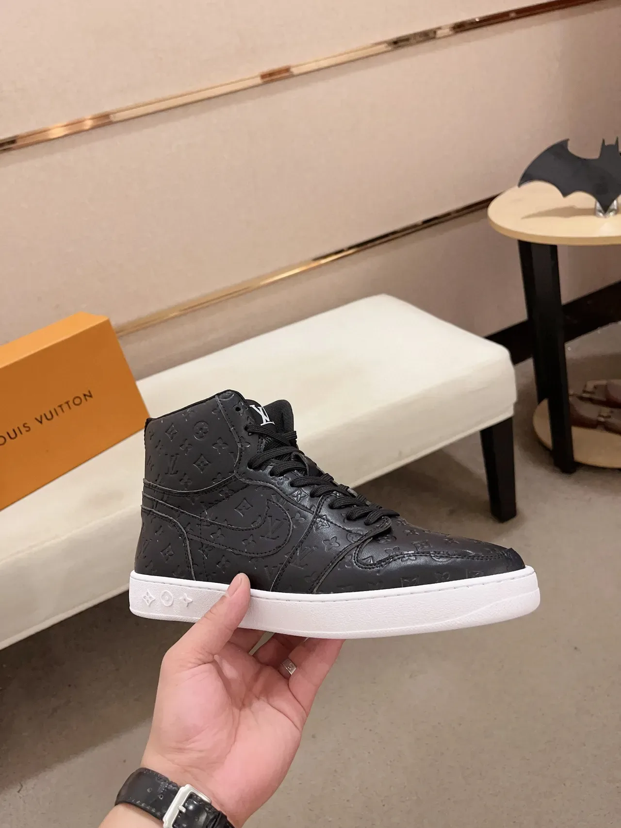 Louis Vuitton Black White Monogrammed Leather High-Top Lifestyle Sneakers 3