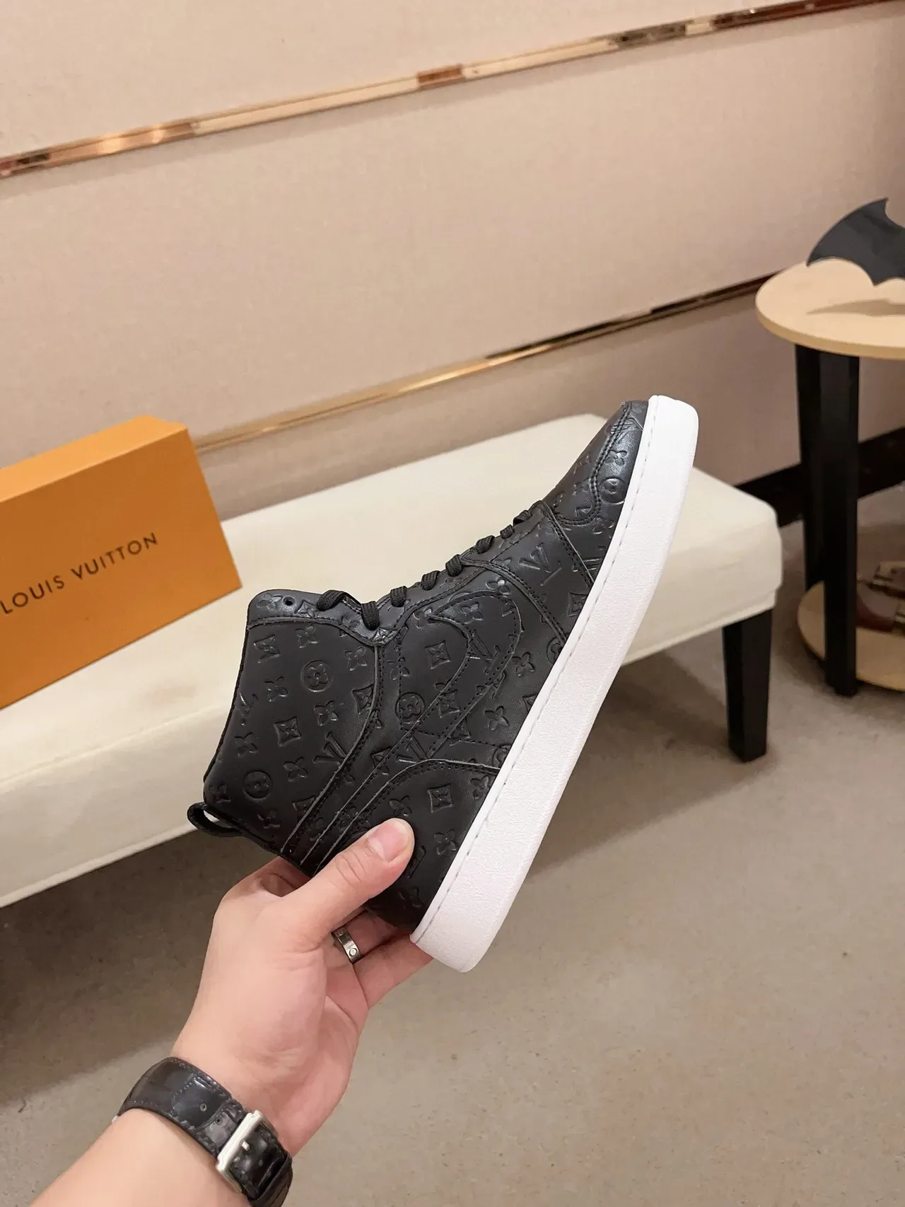 Louis Vuitton Black White Monogrammed Leather High-Top Lifestyle Sneakers 4