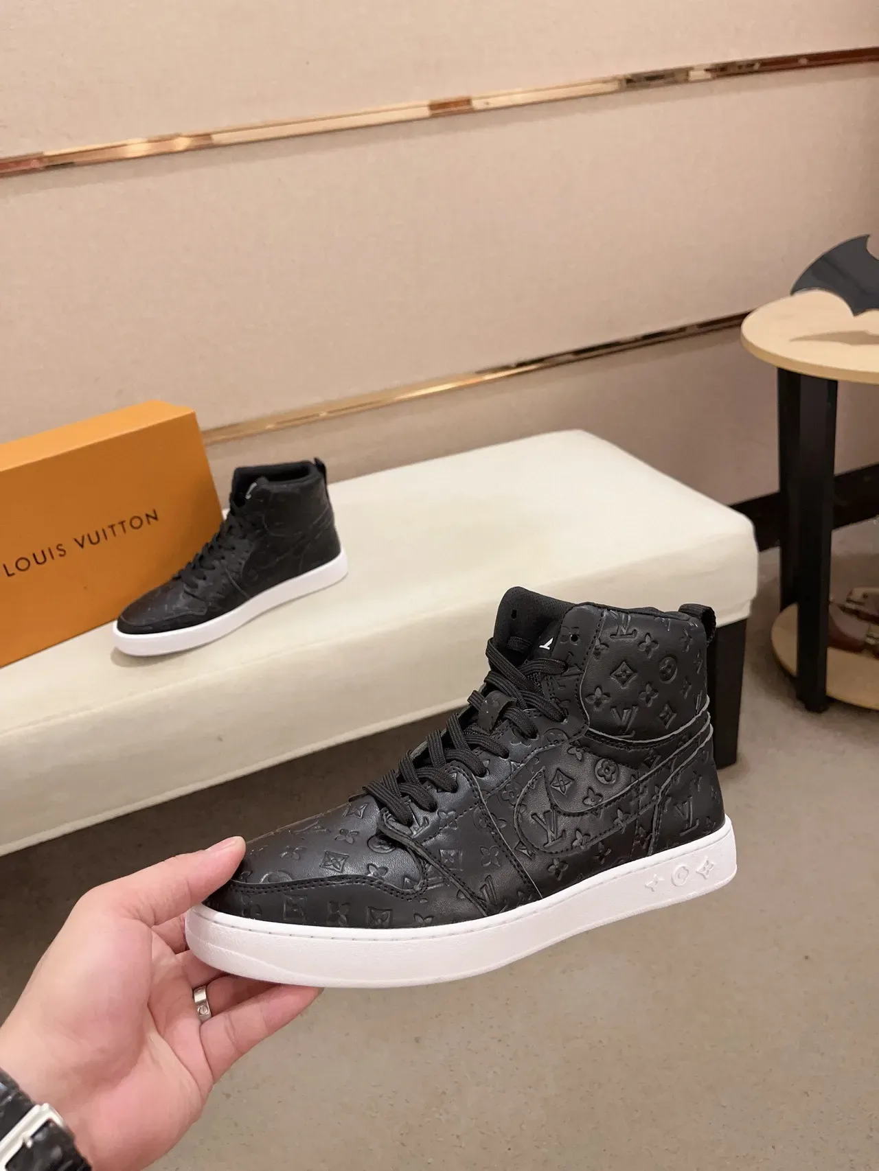 Louis Vuitton Black White Monogrammed Leather High-Top Lifestyle Sneakers 5