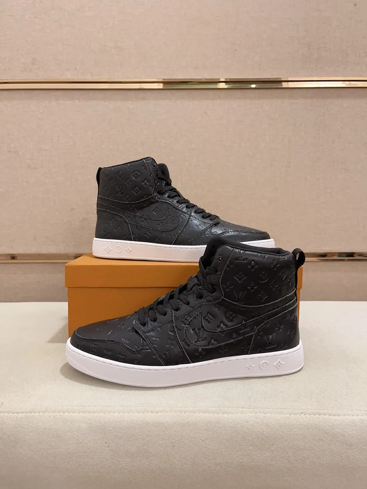 Louis Vuitton Black White Monogrammed Leather High-Top Lifestyle Sneakers 7