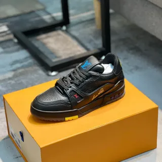 Louis Vuitton Negro Amarillo Cuero Pebbled Suela Goma En Capas Superiores Zapatillas Lifestyle