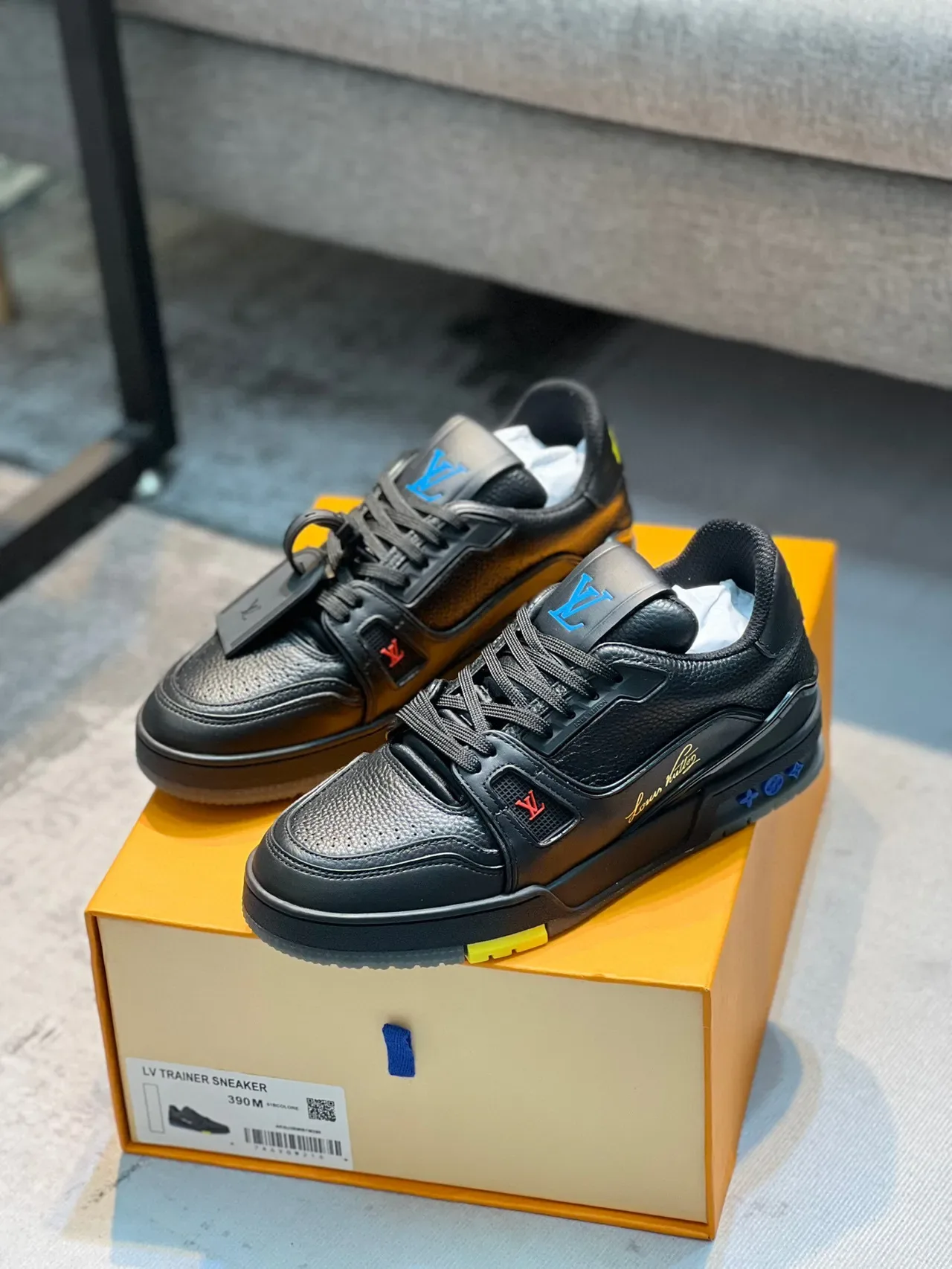 Louis Vuitton Black Yellow Pebbled Leather Upper Layered Rubber Sole Lifestyle Sneakers 6