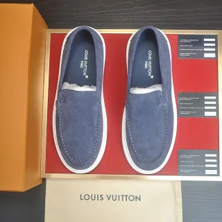 Louis Vuitton नीला सफेद स्यूड ऊपरी मोकेसिन-स्टिच्ड वैंप लोअफर