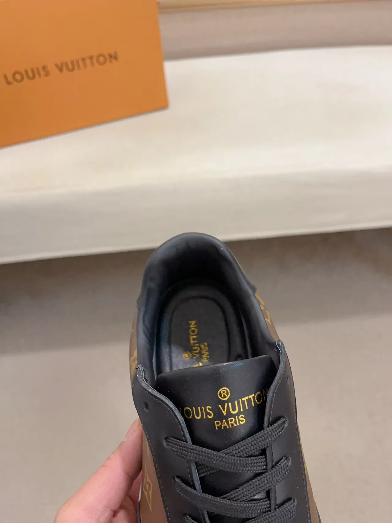 Louis Vuitton Marrom Preto Monogram Tela Couro Painéis Estilo de Vida Tênis 5