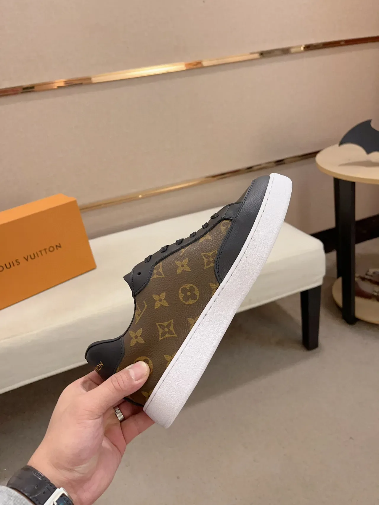 Louis Vuitton Marrom Preto Monogram Tela Couro Painéis Estilo de Vida Tênis 6