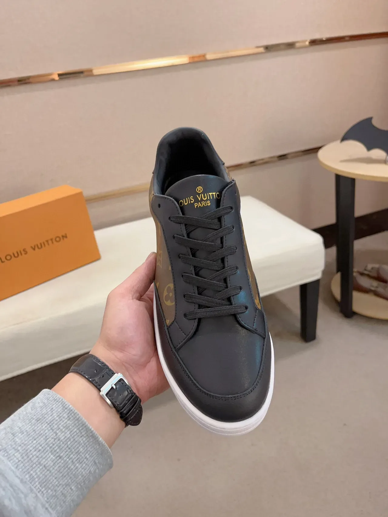 Louis Vuitton Marrom Preto Monogram Tela Couro Painéis Estilo de Vida Tênis 7