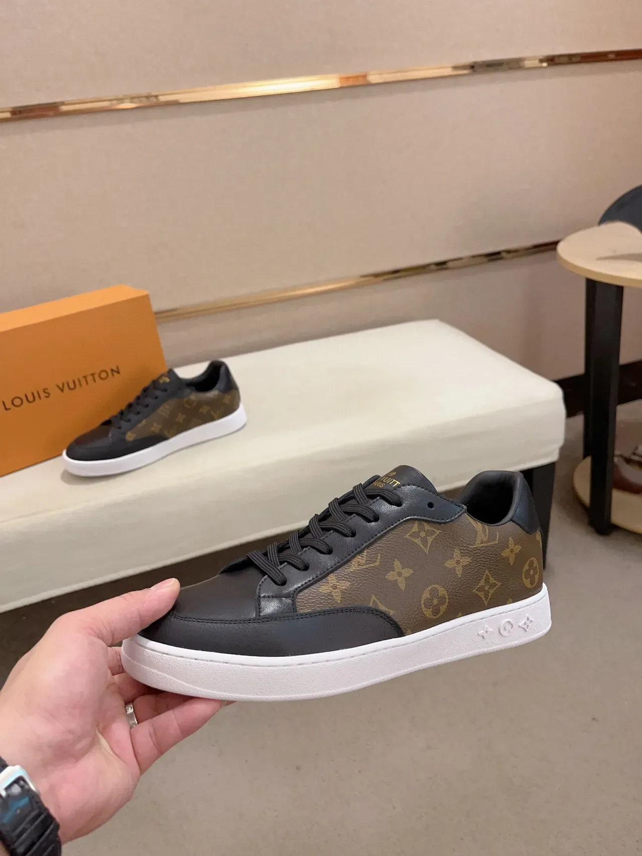 Louis Vuitton Marrom Preto Monogram Tela Couro Painéis Estilo de Vida Tênis 9