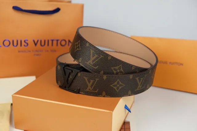 Louis Vuitton Marrom Preto Lona com Monograma Recoberto Fivela LV Interligada Cinto de Couro 3