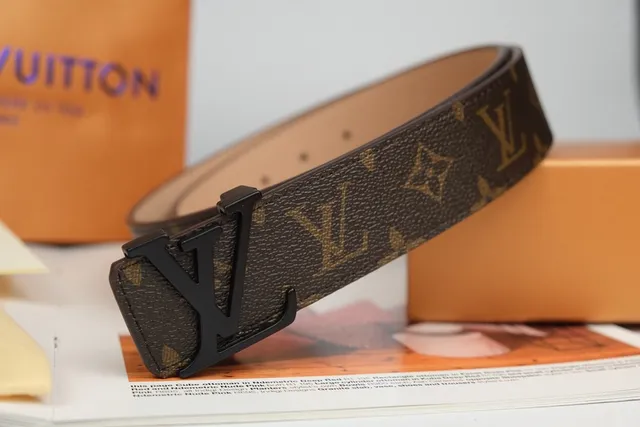 Louis Vuitton Marrom Preto Lona com Monograma Recoberto Fivela LV Interligada Cinto de Couro 4