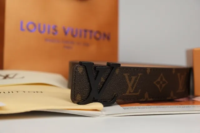 Louis Vuitton Marrom Preto Lona com Monograma Recoberto Fivela LV Interligada Cinto de Couro 5