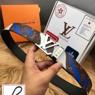 Louis Vuitton Brown Blue Monogram Canvas Graphic Print Leather Belt