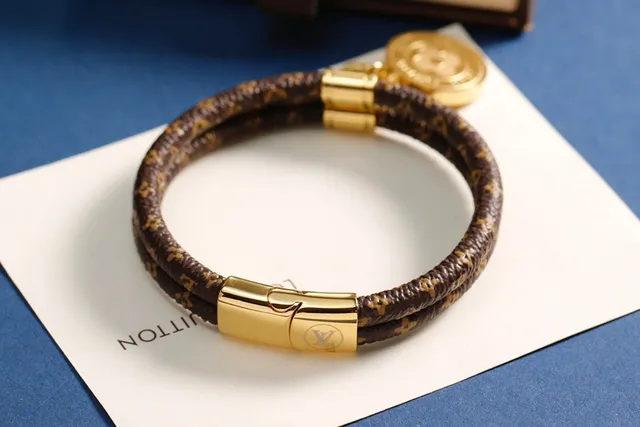Louis Vuitton Brown Gold Double-Wrap Monogram-Coated Leather Bracelet 5