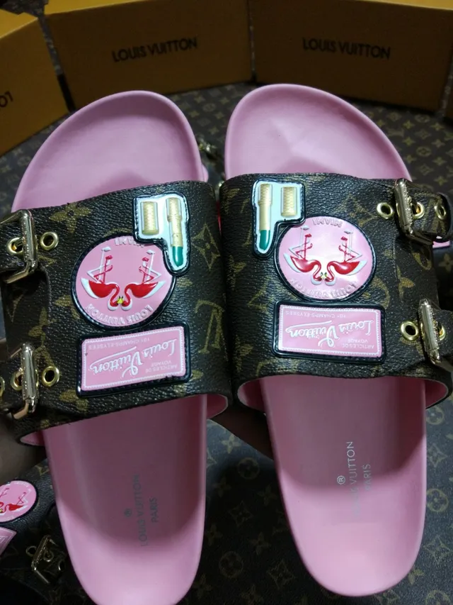 Louis Vuitton Brown Pink Double-Strap Buckle-Adjustable Slippers 3