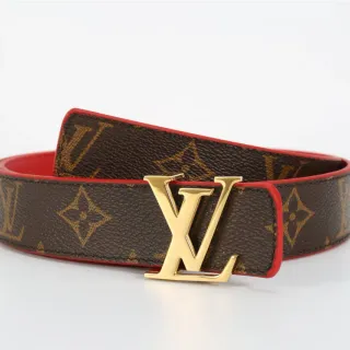 Louis Vuitton Marrom Vermelho Monograma Canvas Borda Piping Couro Cinto