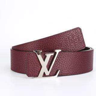 Louis Vuitton বর্গন্ডি সিলভার পেবলড দ্বিমুখী চামড়ার বেল্ট