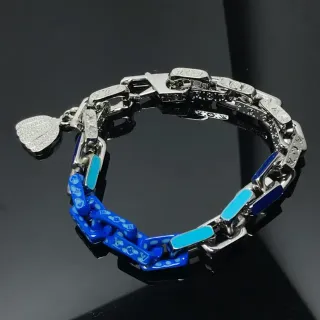 Louis Vuitton Chain Reaction Pulsera Azul y Plateado Gruesa Acentuada con Esmalte