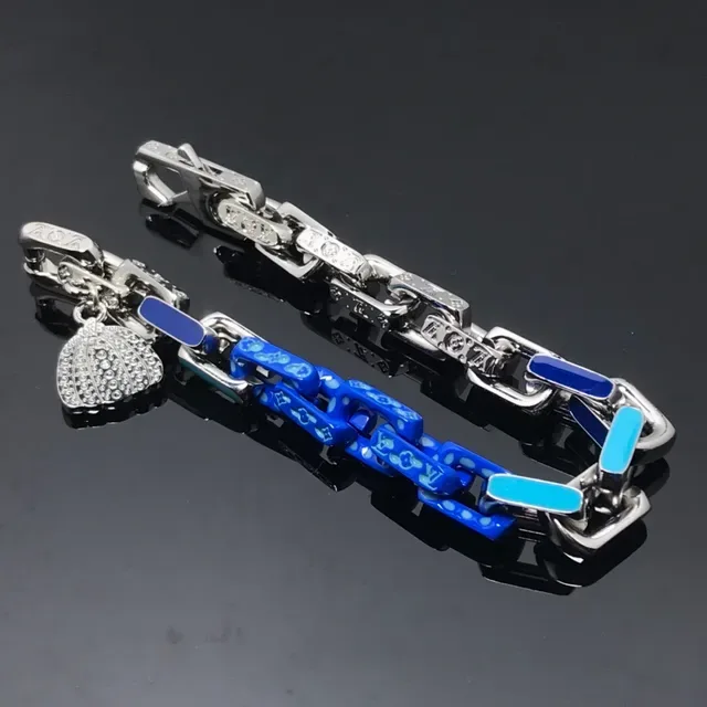 Louis Vuitton Chain Reaction Blue Silver Chunky Enamel-Accented Bracelet 4
