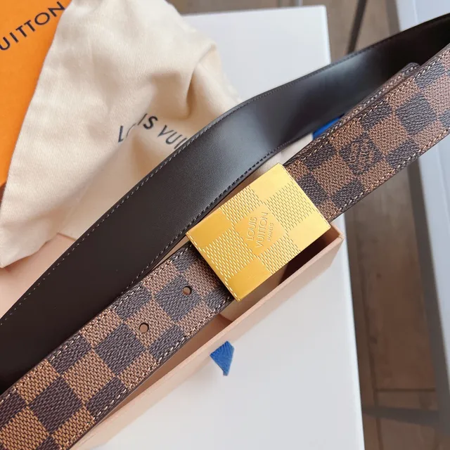 Louis Vuitton Damier Ebène and Black Leather Belt 3