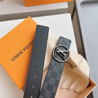 Louis Vuitton Damier Graphite Cinto Cinza Prata Lona Circular LV Fivela Couro Cinto