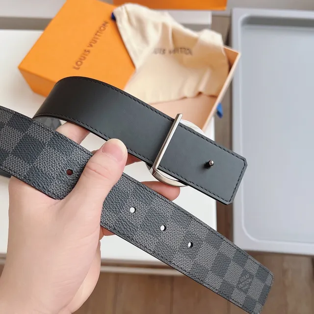 Louis Vuitton Damier Graphite Belt Gray Silver Canvas Circular LV Buckle Leather Belt 6