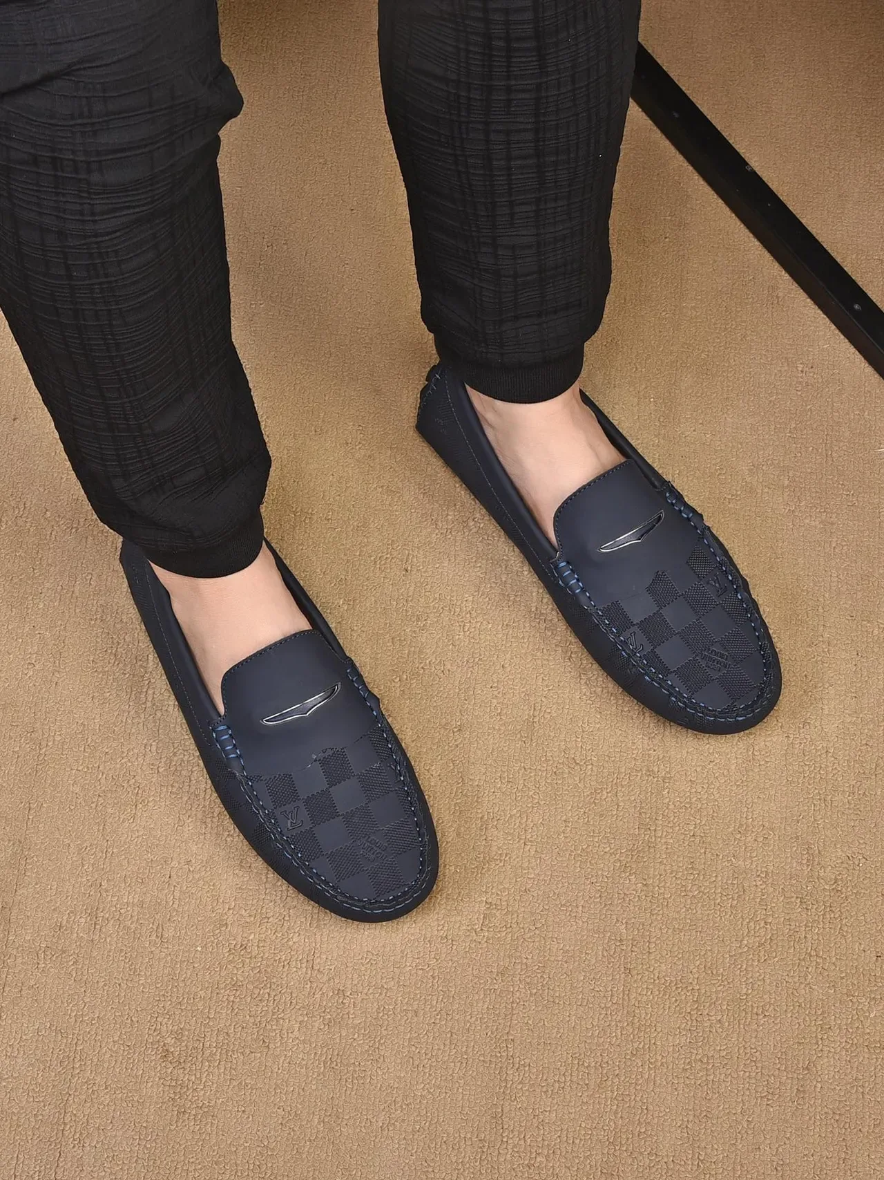 Mocassim Louis Vuitton Damier Graphite Navy Beige Penny Checkered Monogram Canvas 3